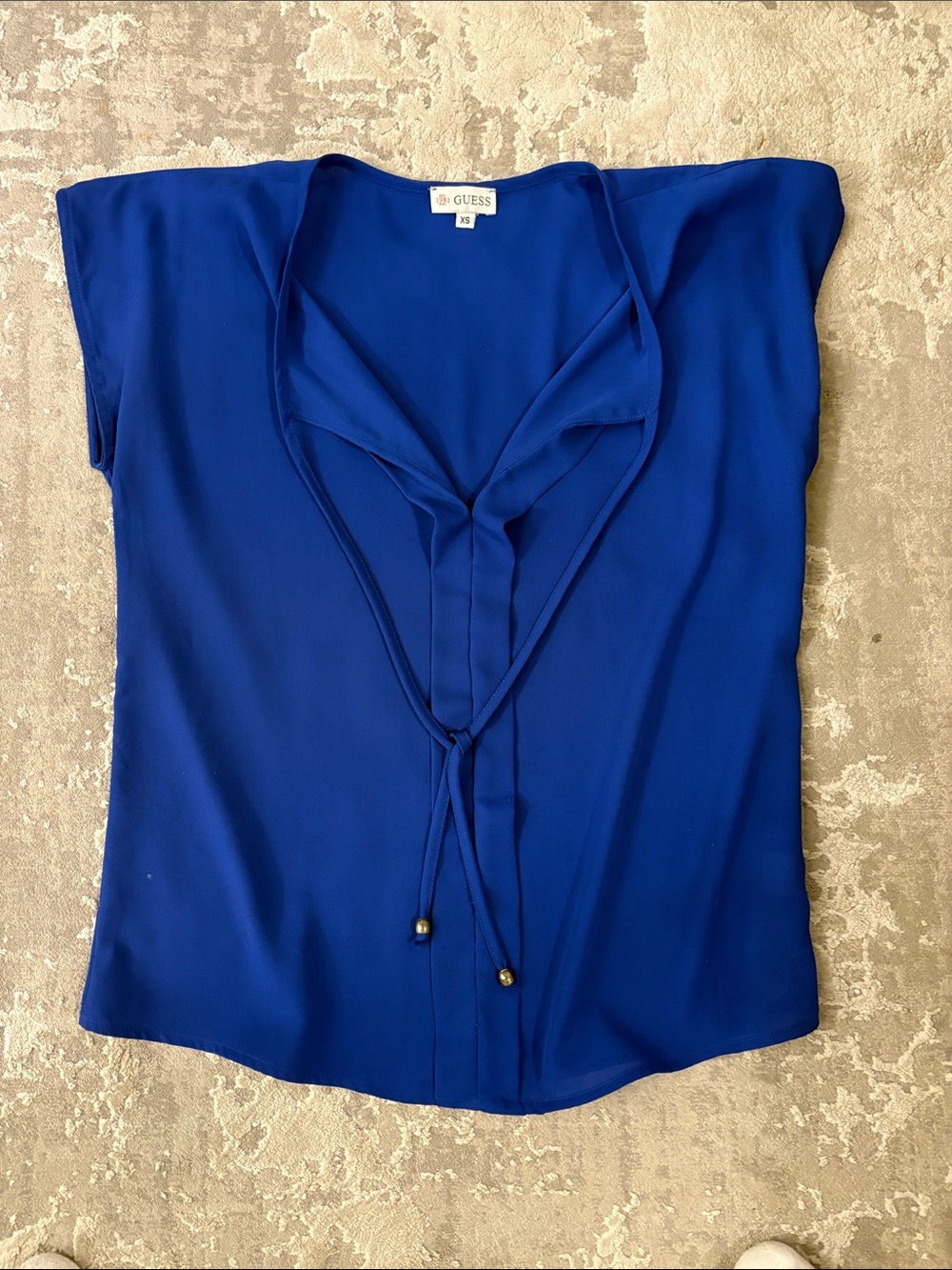 Guess Women's Cobalt Blue V-Neck Tie Front Blouse